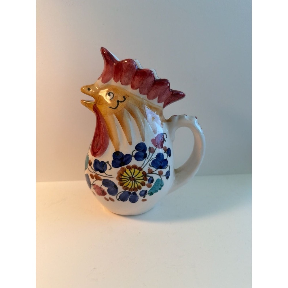 Vintage Deruta Italy Hand Painted Ceramic Rooster‎ Pitcher 7 " as is
